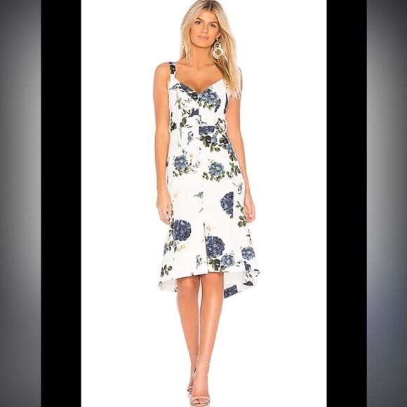 NICHOLAS || Floral Flare Midi Denim Dress Size 4 - Picture 1 of 13